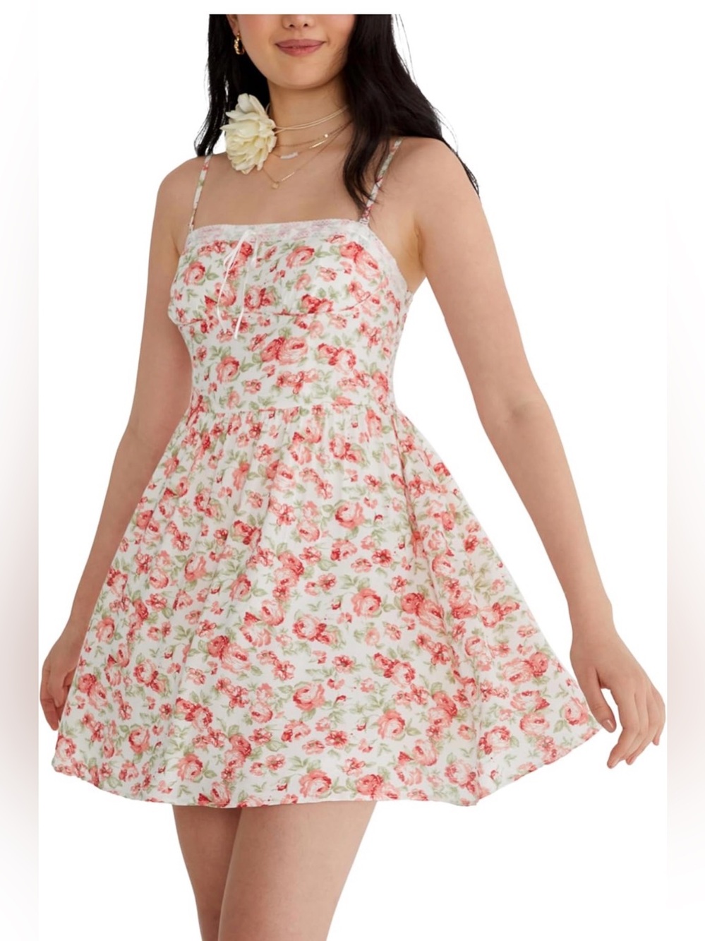 Aeropostale White Floral Sundress in Pink Roses w Removable Straps